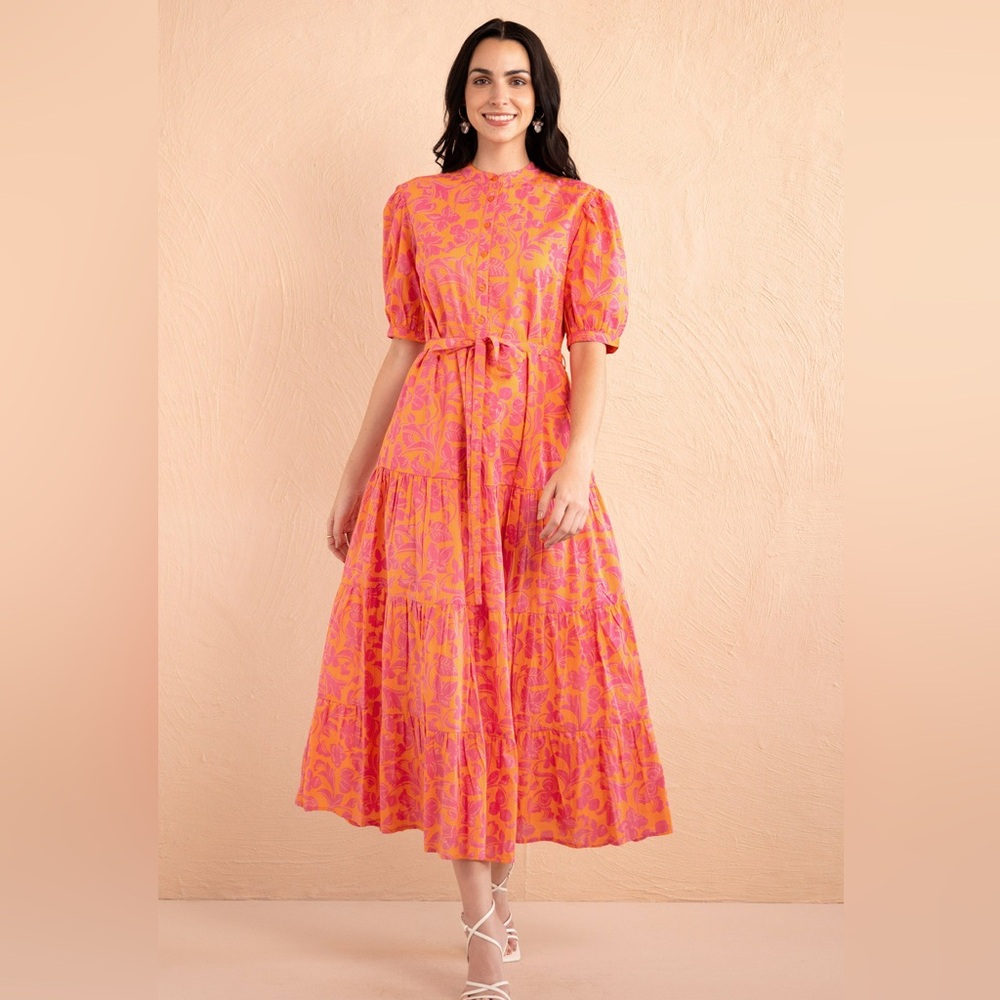 Banjanan Saylor Gaia Nectarine Block Print Midi Dress – Size XS
